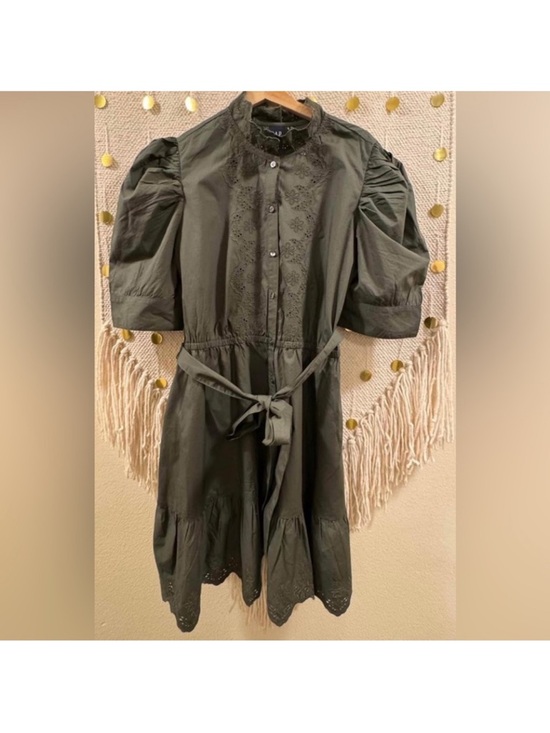 GAP Dresses & Skirts - GAP Olive Eyelet Puff-Sleeve Mini Dress with Tie Waist